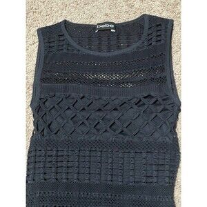 BEBE Trixie Mesh Stripe Dress Size Small Black Bodycon